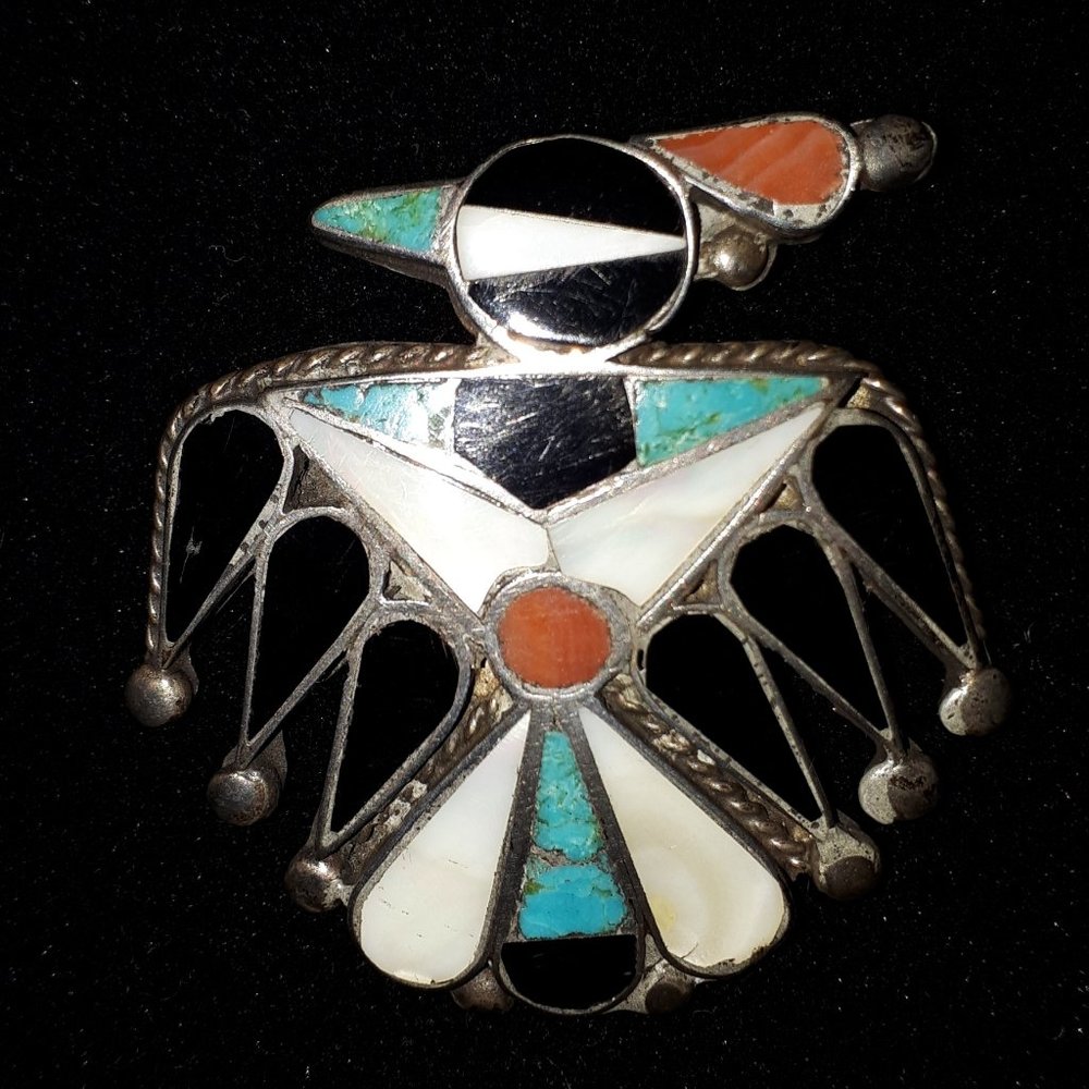 Outstanding Zuni Inlaid Thunderbird Brooch